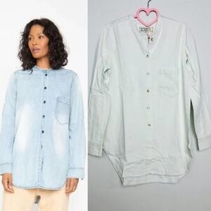 Free People X Sandrine Rose NWT Mandarin Button Up Tunic Chambray Top Dust Large